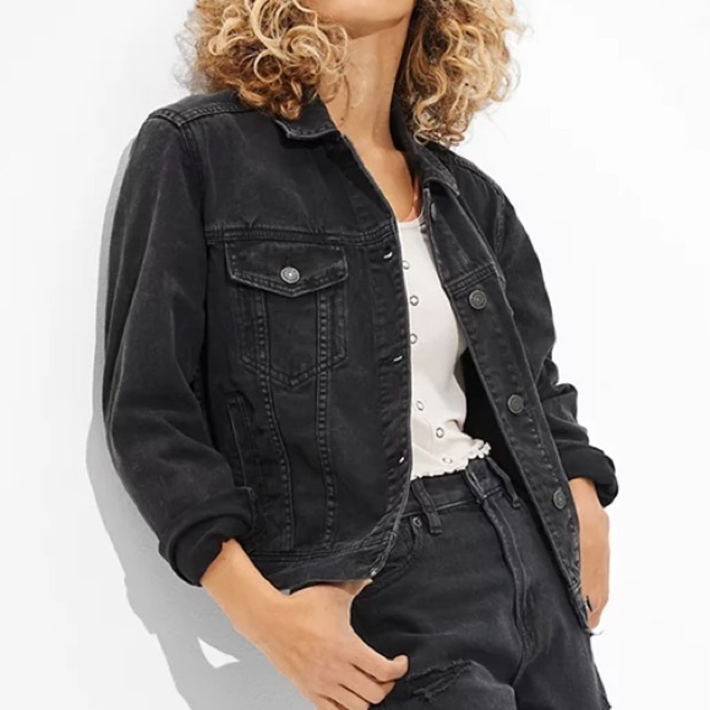 American Eagle Front Pocket Button Front Black Je… - image 1